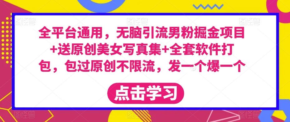 全平台通用，无脑引流男粉掘金项目+送原创美女写真集+全套软件打包，包过原创不限流，发一个爆一个【揭秘】-甬战资源库