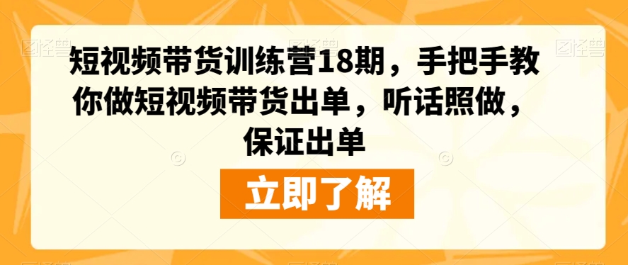 短视频带货训练营18期，手把手教你做短视频带货出单，听话照做，保证出单-甬战资源库
