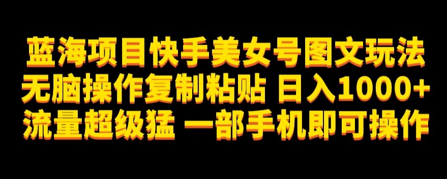 蓝海项目快手美女号图文玩法，无脑操作复制粘贴，日入1000+流量超级猛一部手机即可操作【揭秘】-甬战资源库
