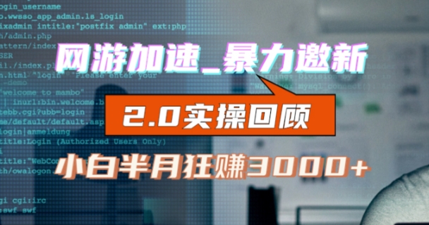 网游加速邀新，狂吃提成，适合小白，首月破千（v2.0版教程）【揭秘】-甬战资源库