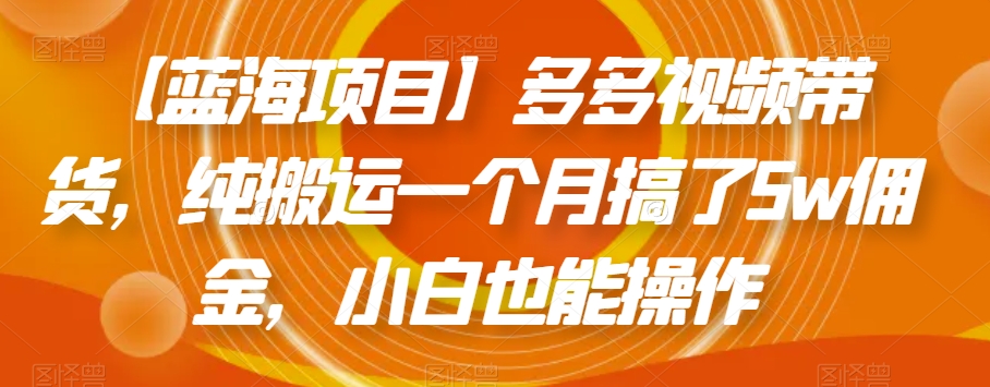 【蓝海项目】多多视频带货，纯搬运一个月搞了5w佣金，小白也能操作【揭秘】-甬战资源库