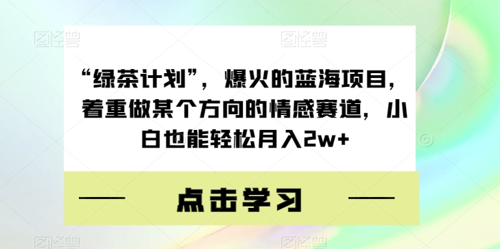 “绿茶计划”，爆火的蓝海项目，着重做某个方向的情感赛道，小白也能轻松月入2w+【揭秘】-甬战资源库