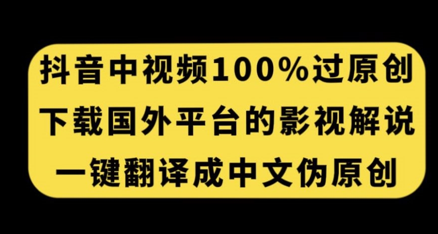 抖音中视频百分百过原创，下载国外平台的电影解说，一键翻译成中文获取收益-甬战资源库