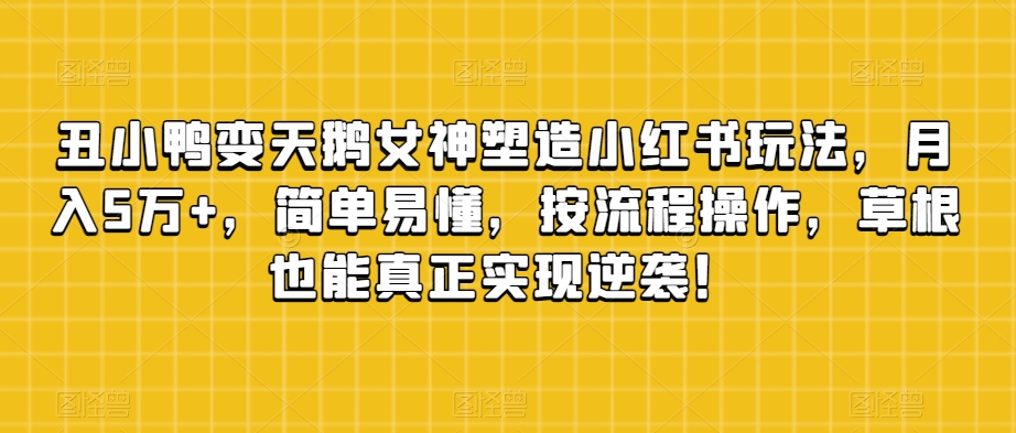 丑小鸭变天鹅女神塑造小红书玩法，月入5万+，简单易懂，按流程操作，草根也能真正实现逆袭！-甬战资源库