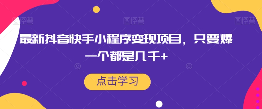 最新抖音快手小程序变现项目，只要爆一个都是几千+-甬战资源库