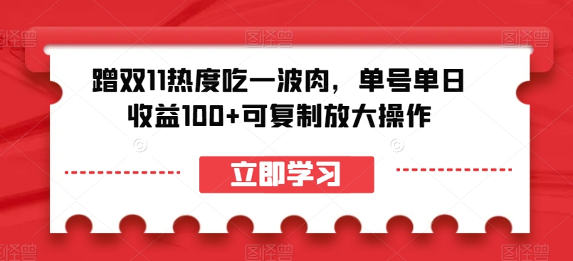 蹭双11热度吃一波肉，单号单日收益100+可复制放大操作【揭秘】-甬战资源库