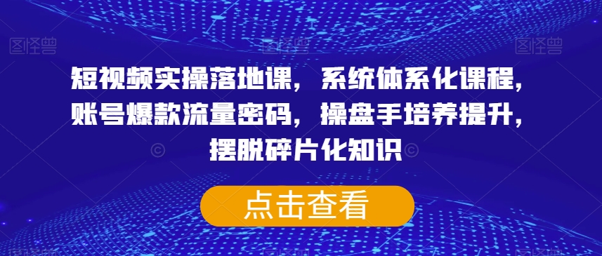 短视频实操落地课，系统体系化课程，账号爆款流量密码，操盘手培养提升，摆脱碎片化知识-甬战资源库