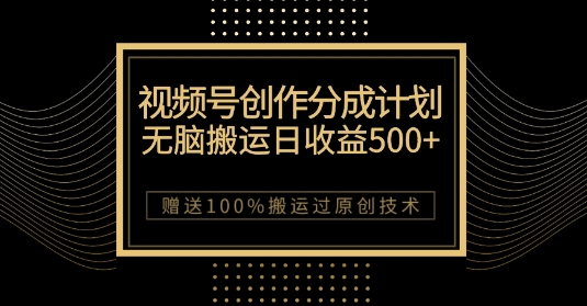 最新视频号创作分成计划，无脑搬运一天收益500+，100%搬运过原创技巧【揭秘】-甬战资源库