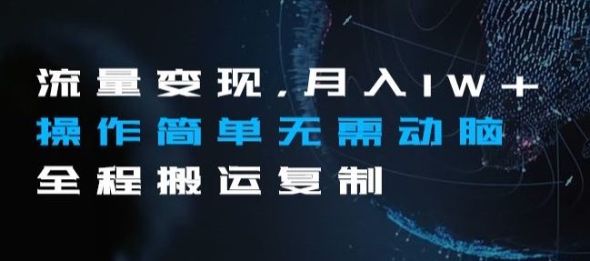 流量变现，月入1W+操作简单无需动脑全程搬运复制【揭秘】-甬战资源库