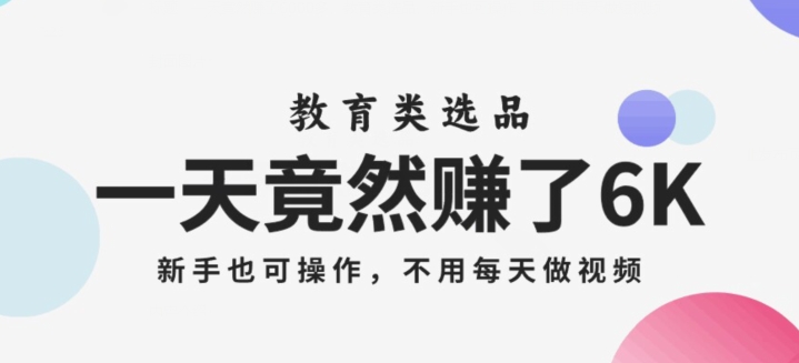 一天竟然赚了6000多，教育类选品，新手也可操作，更不用每天做短视频【揭秘】-甬战资源库