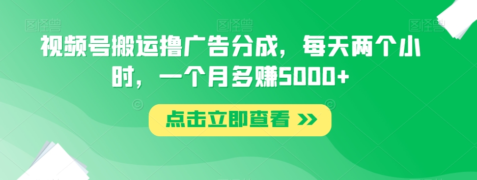 视频号搬运撸广告分成，每天两个小时，一个月多赚5000+-甬战资源库