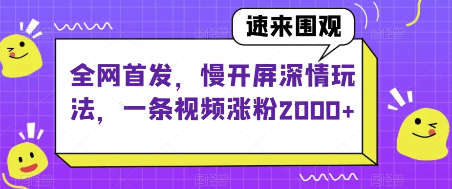 全网首发，慢开屏深情玩法，一条视频涨粉2000+【揭秘】-甬战资源库