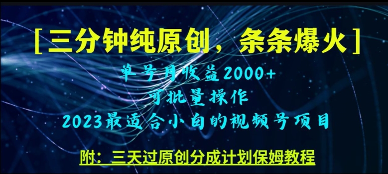 三分钟制作视频号纯原创，条条爆款，轻松月入过万【揭秘】-甬战资源库