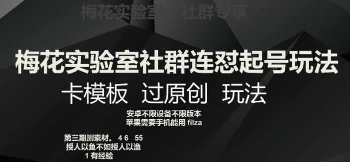 梅花实验室社群连怼起号玩法，卡模板过原创玩法【揭秘】-甬战资源库