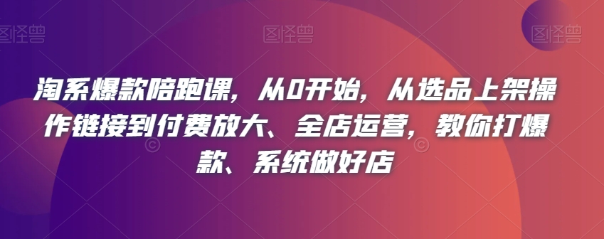 淘系爆款陪跑课，从0开始，从选品上架操作链接到付费放大、全店运营，教你打爆款、系统做好店-甬战资源库