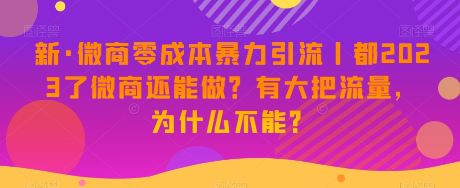 新·微商零成本暴力引流丨都2023了微商还能做？有大把流量，为什么不能？-甬战资源库