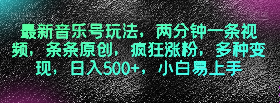 最新音乐号玩法，两分钟一条视频，条条原创，疯狂涨粉，多种变现，日入500+，小白易上手【揭秘】-甬战资源库