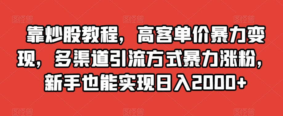 靠炒股教程，高客单价暴力变现，多渠道引流方式暴力涨粉，新手也能实现日入2000+【揭秘】-甬战资源库