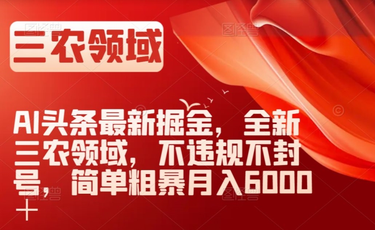 AI头条最新掘金，全新三农领域，不违规不封号，简单粗暴月入6000＋【揭秘】-甬战资源库