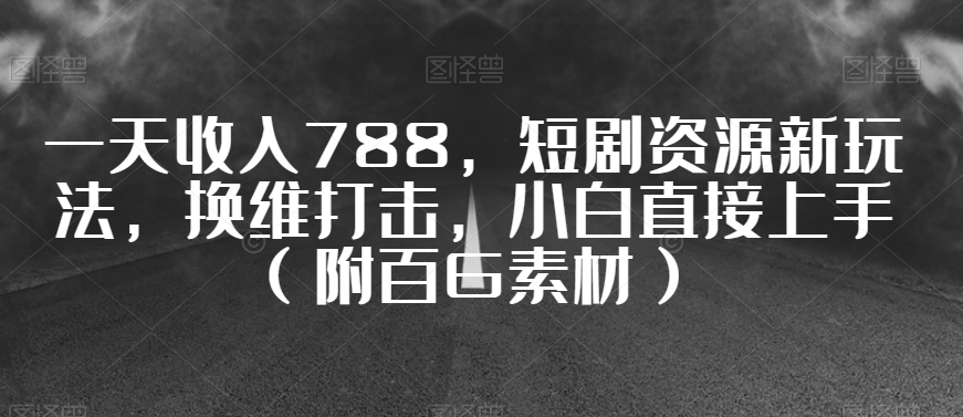 一天收入788，短剧资源新玩法，换维打击，小白直接上手（附百G素材）【揭秘】-甬战资源库