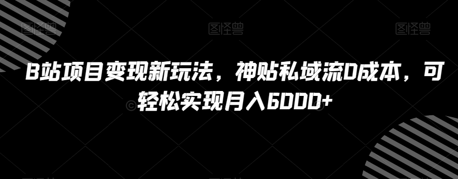 B站项目变现新玩法，神贴私域流0成本，可轻松实现月入6000+【揭秘】-甬战资源库