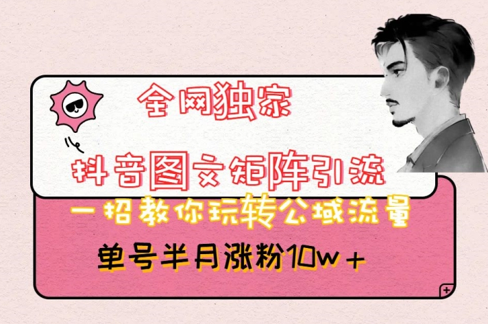 全网独家抖音图文矩阵引流，一招教你玩转公域流量，单号半月涨粉10w+【揭秘】-甬战资源库
