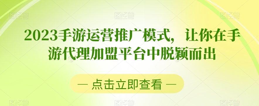 2023手游运营推广模式，让你在手游代理加盟平台中脱颖而出-甬战资源库