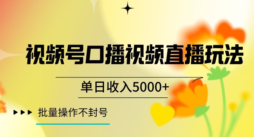 视频号囗播视频直播玩法，单日收入5000+，批量操作不封号【揭秘】-甬战资源库
