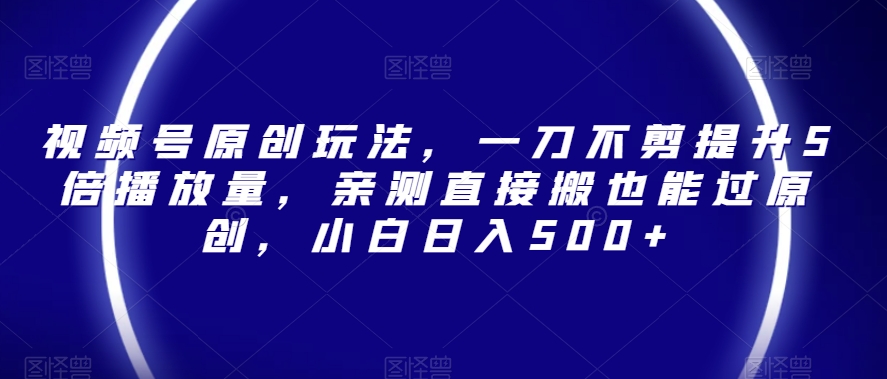 视频号原创玩法，一刀不剪提升5倍播放量，亲测直接搬也能过原创，小白日入500+【揭秘】-甬战资源库