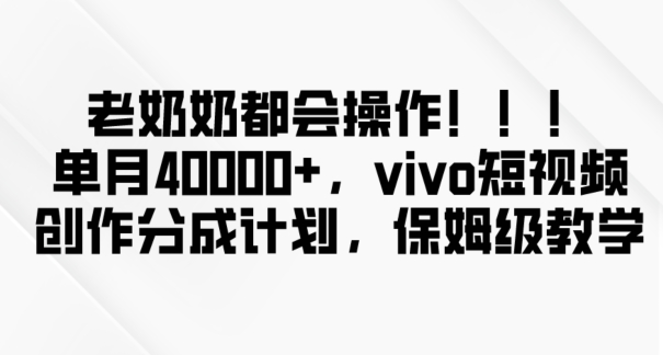 老奶奶都会操作，新平台无脑操作，单月40000+，vivo短视频创作分成计划【揭秘】-甬战资源库