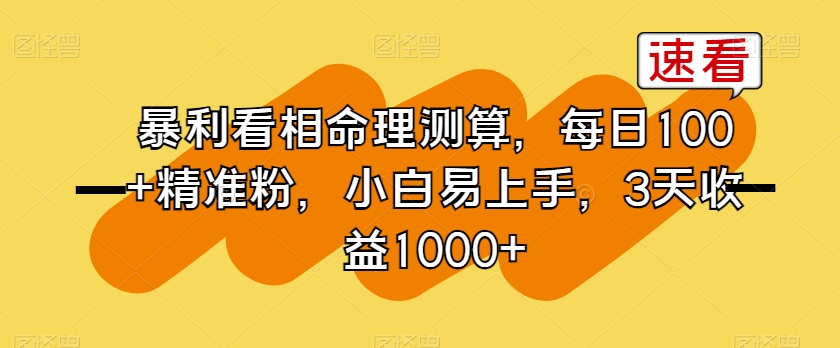 暴利看相命理测算，每日100+精准粉，小白易上手，3天收益1000+【揭秘】-甬战资源库