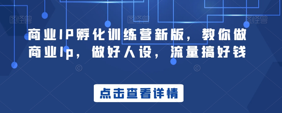 商业IP孵化训练营新版，教你做商业Ip，做好人设，流量搞好钱-甬战资源库