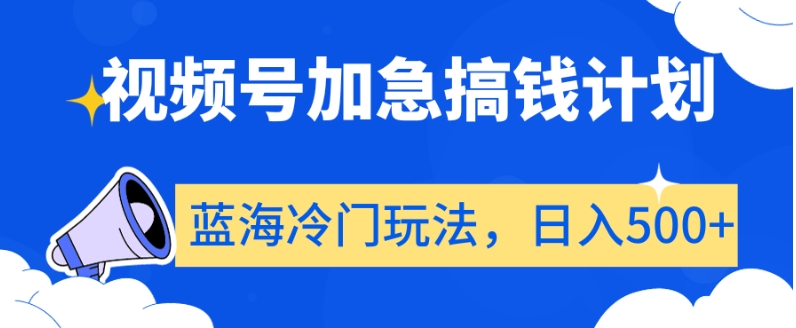 视频号加急搞钱计划，蓝海冷门玩法，日入500+【揭秘】-甬战资源库