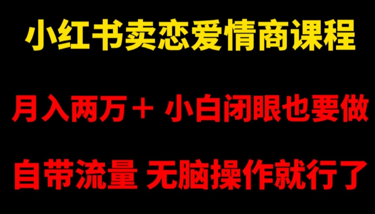 小红书卖恋爱情商课程，月入两万＋，小白闭眼也要做，自带流量，无脑操作就行了【揭秘】-甬战资源库