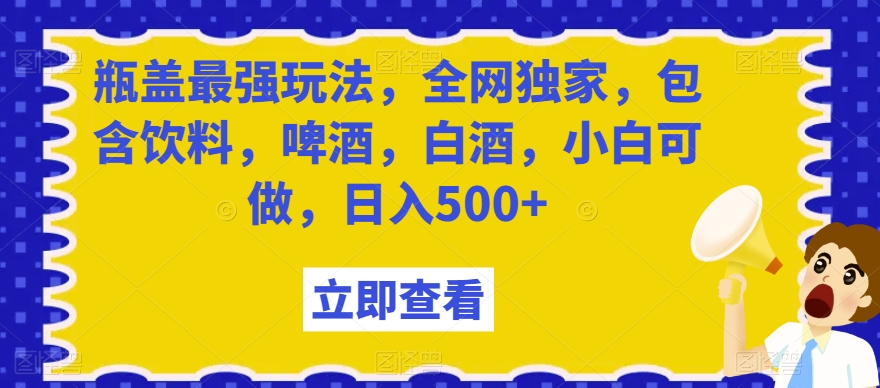瓶盖最强玩法，全网独家，包含饮料，啤酒，白酒，小白可做，日入500+【揭秘】-甬战资源库