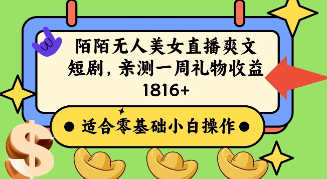 陌陌美女无人直播爽文短剧项目，亲测一个星期1800+【揭秘】-甬战资源库