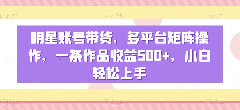 明星账号带货，多平台矩阵操作，一条作品收益500+，小白轻松上手【揭秘】-甬战资源库