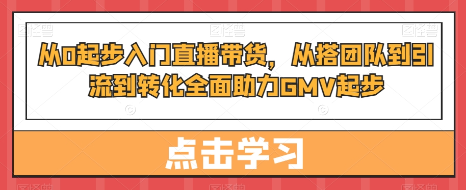 从0起步入门直播带货，​从搭团队到引流到转化全面助力GMV起步-甬战资源库