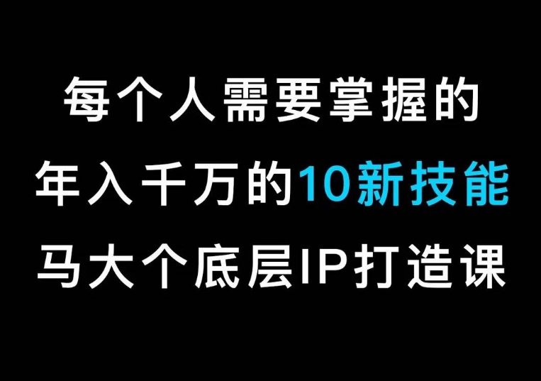 马大个的IP底层逻辑课，​每个人需要掌握的年入千万的10新技能，约会底层IP打造方法！-甬战资源库