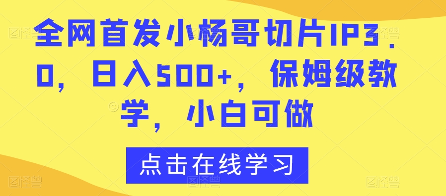 全网首发小杨哥切片IP3.0，日入500+，保姆级教学，小白可做【揭秘】-甬战资源库