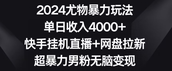 2024尤物暴力玩法，单日收入4000+，快手挂机直播+网盘拉新，超暴力男粉无脑变现【揭秘】-甬战资源库