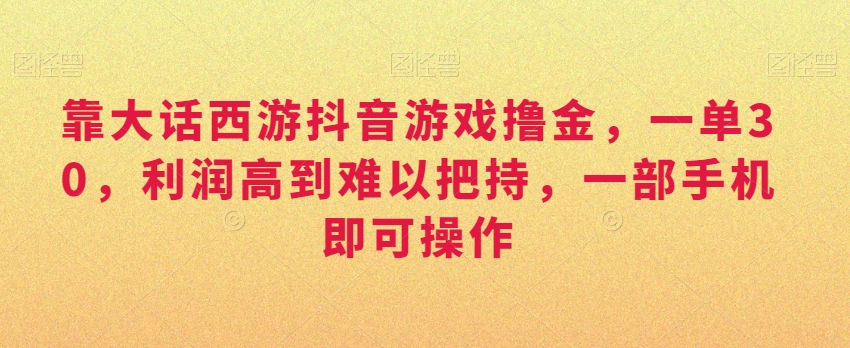 靠大话西游抖音游戏撸金，一单30，利润高到难以把持，一部手机即可操作，日入3000+【揭秘】-甬战资源库