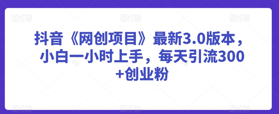 抖音《网创项目》最新3.0版本，小白一小时上手，每天引流300+创业粉【揭秘】-甬战资源库