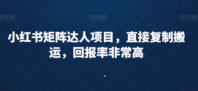 小红书矩阵达人项目，直接复制搬运，回报率非常高-甬战资源库