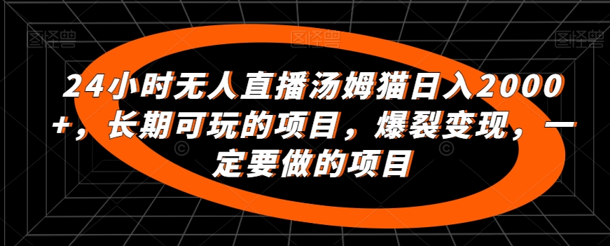 24小时无人直播汤姆猫日入2000+，长期可玩的项目，爆裂变现，一定要做的项目【揭秘】-甬战资源库