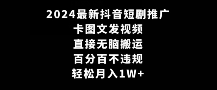 2024最新抖音短剧推广，卡图文发视频，直接无脑搬，百分百不违规，轻松月入1W+【揭秘】-甬战资源库