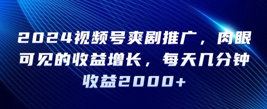 2024视频号爽剧推广，肉眼可见的收益增长，每天几分钟收益2000+【揭秘】-甬战资源库