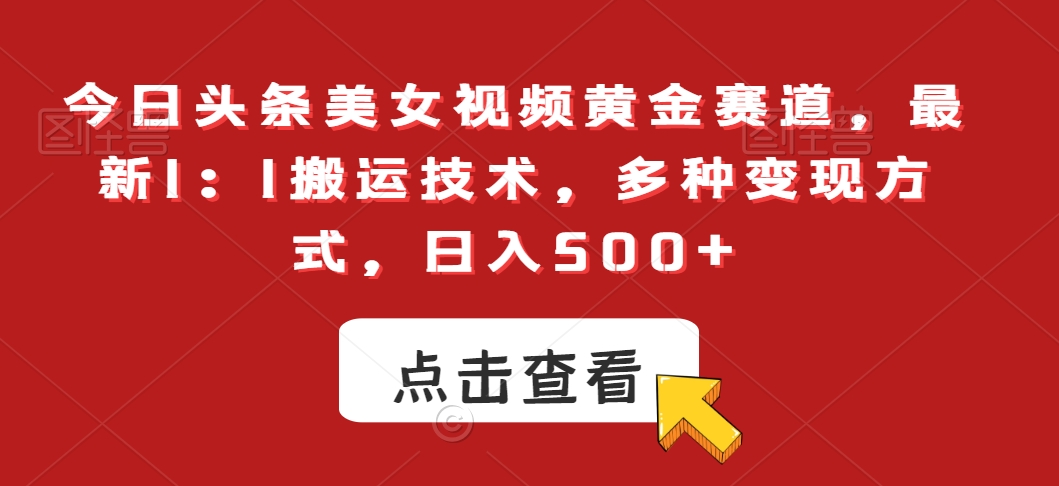 今日头条美女视频黄金赛道，最新1：1搬运技术，多种变现方式，日入500+【揭秘】-甬战资源库