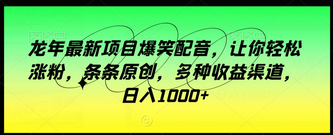 龙年最新项目爆笑配音，让你轻松涨粉，条条原创，多种收益渠道，日入1000+【揭秘】-甬战资源库