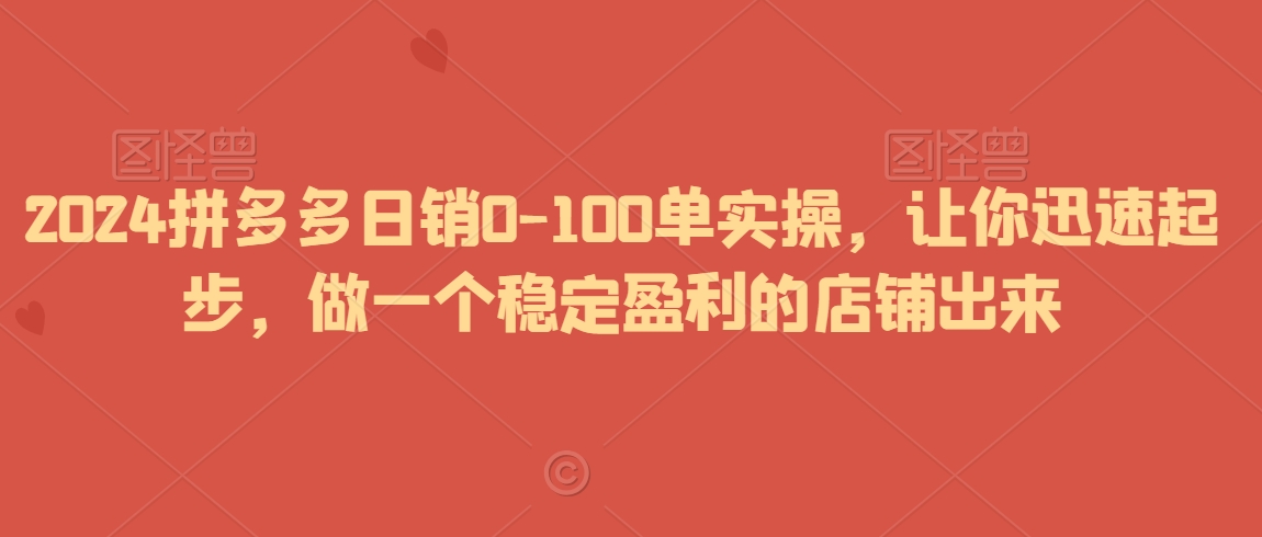 2024拼多多日销0-100单实操，让你迅速起步，做一个稳定盈利的店铺出来-甬战资源库